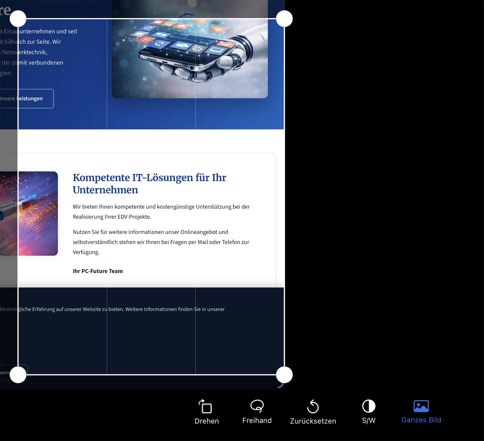 Photo editor with the "Whole image" quick button