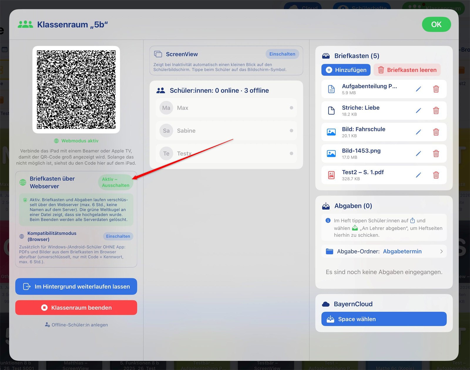 Switch "Mailbox and hand-in via web server"