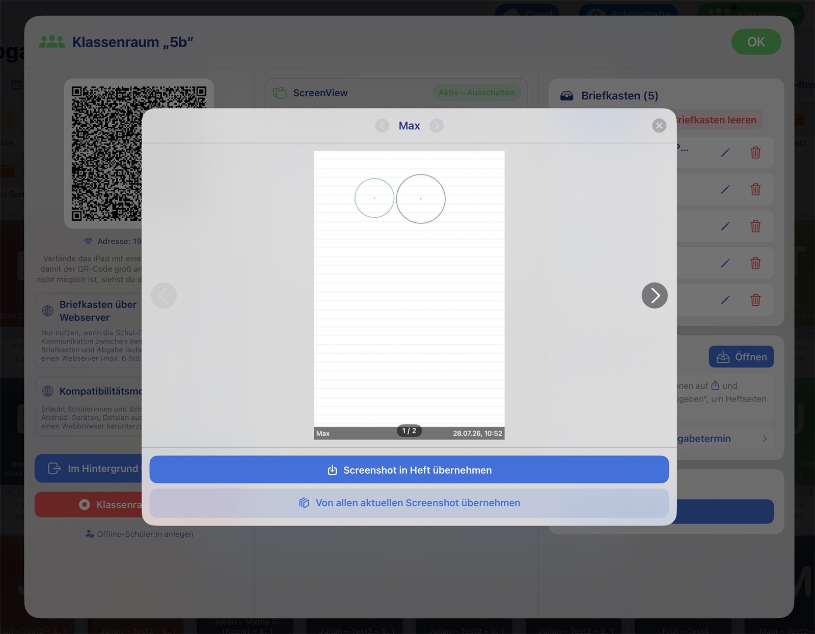 Teacher viewer with student screenshots